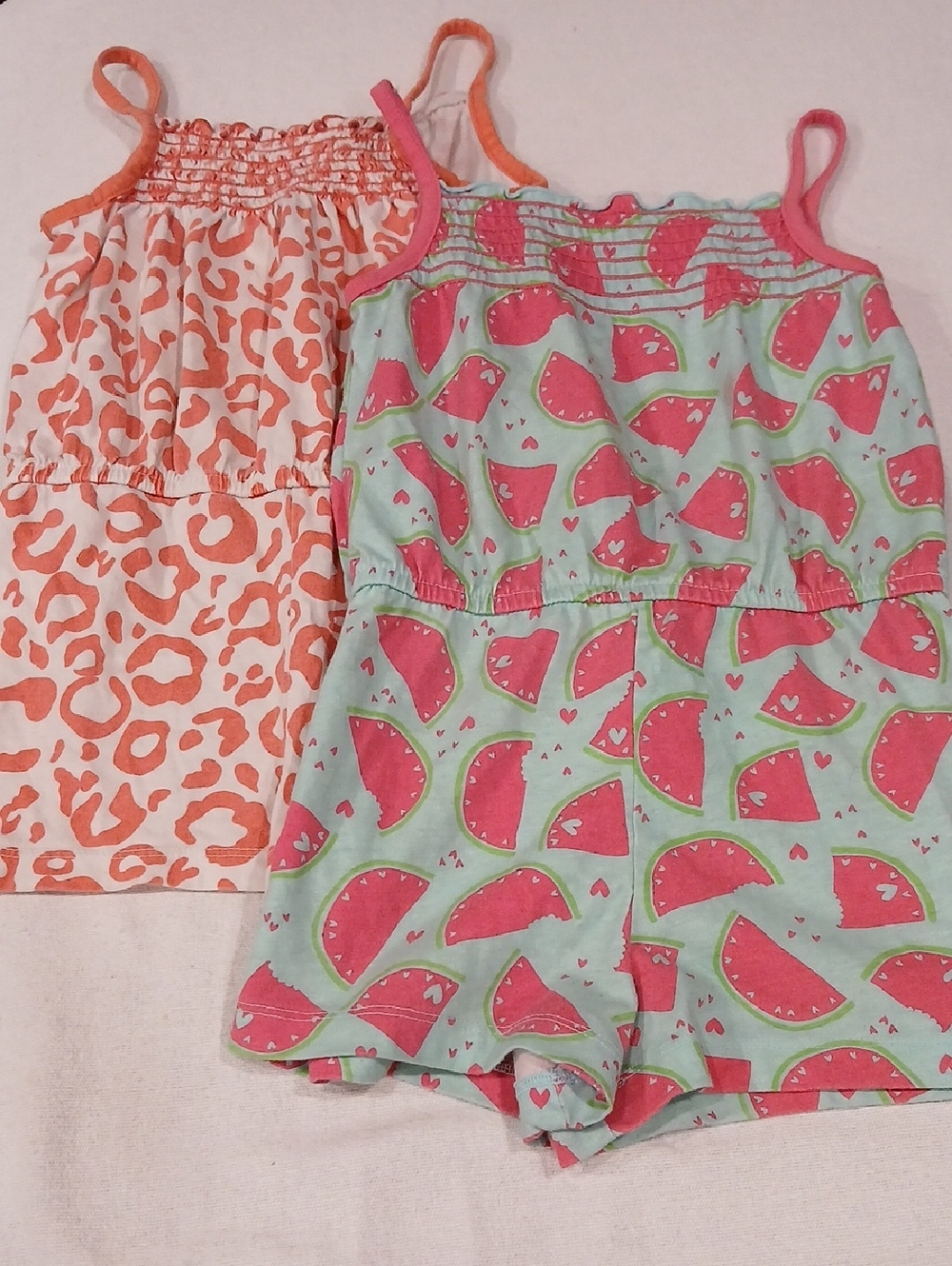 Set Of 2 Healthtex Mint Green & Pink Watermelon, Blush Paw Girls Rompers
